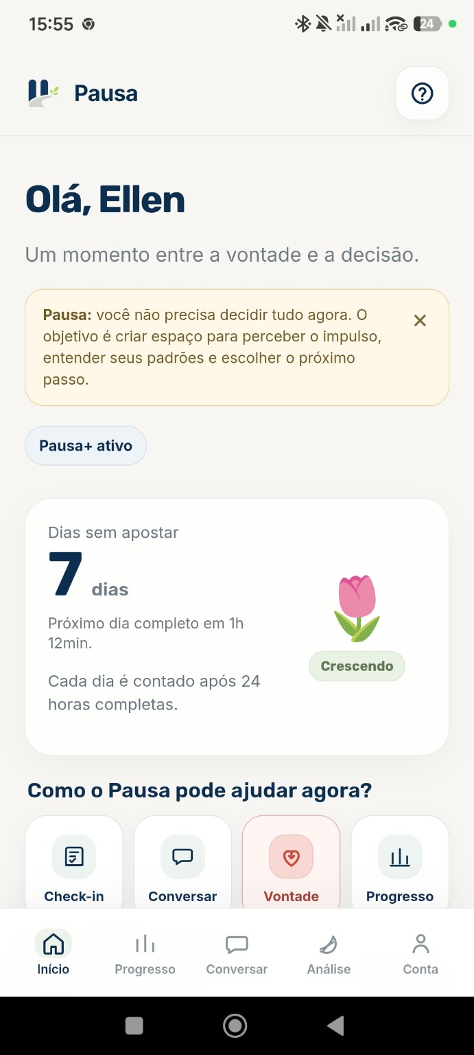 Tela real do Pausa