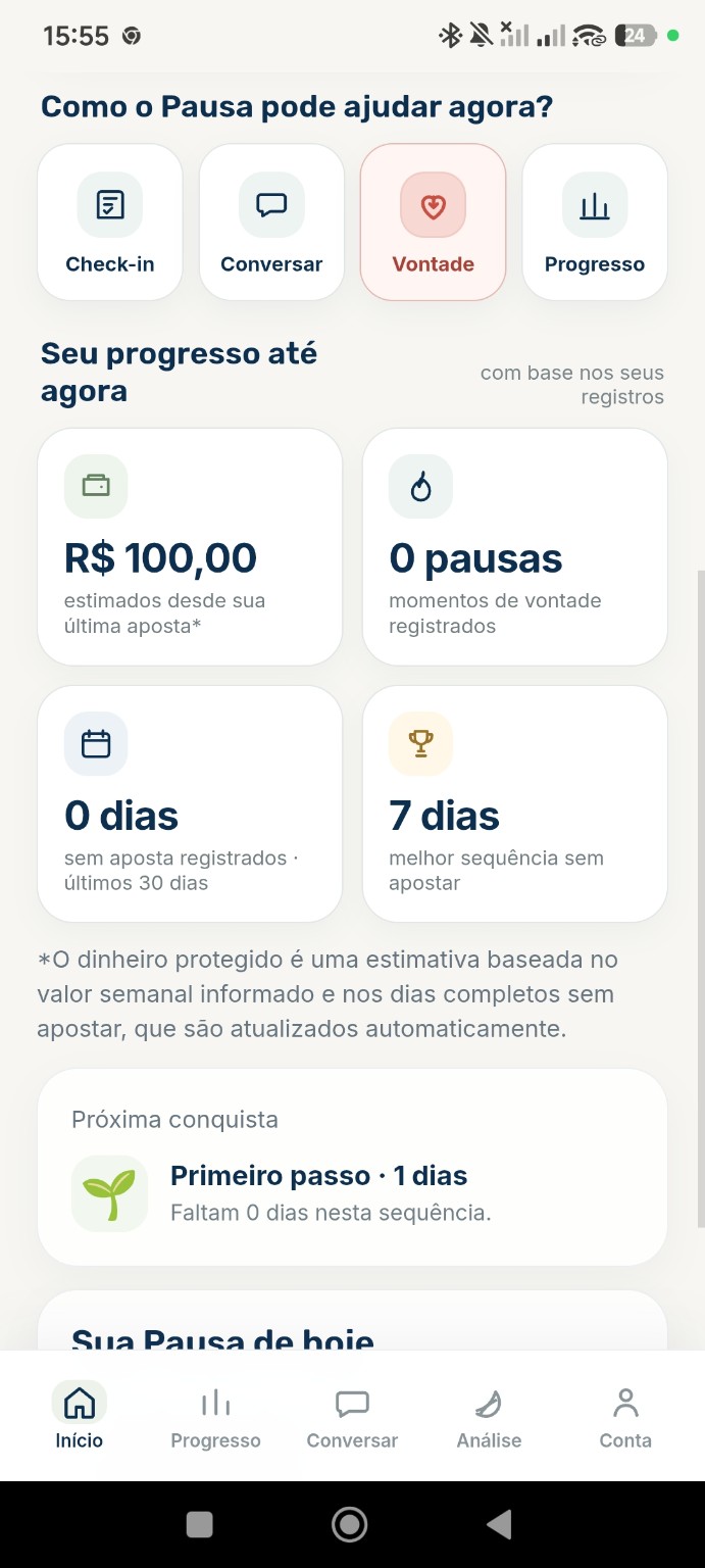 Progresso no Pausa App